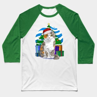 Scottish Fold Cat Santa Christmas Gift Baseball T-Shirt